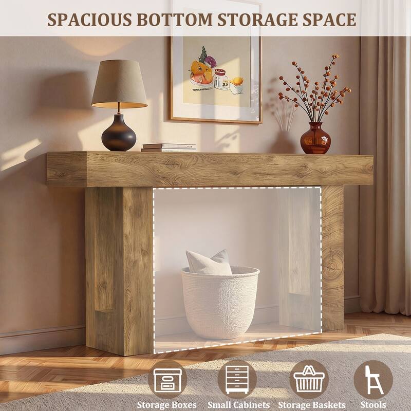 Anmytek Farmhouse Console Table,Wooden Rectangular Sofa Table Behind Couch for Entrance