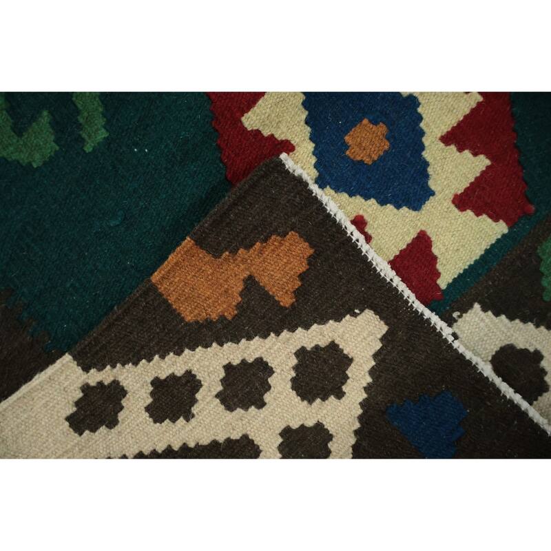 Hand Woven Oriental 100% Wool Carpet Southwestern Tribal Green Kilim Area Rug - 10' 2'' X 8' 5''