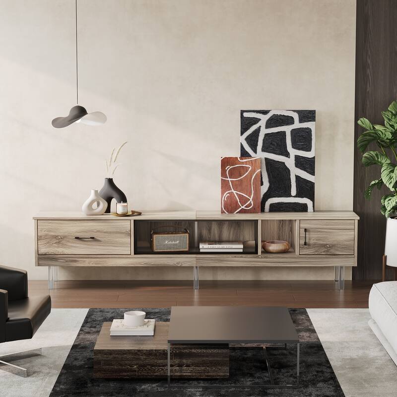 High Gloss LED TV Stands Modern Entertainment Center for 85" TV with Drawer - 80 inches