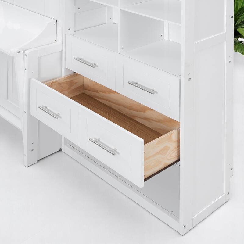 Queen Murphy Bed with Side Closet, Drawers, Adjustable Shelves - Space-Saving Wall Bed Cabinet