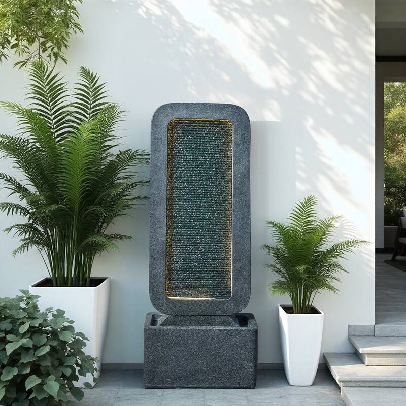 Gray Polyresin Modern Style Cascade with LED Light Weather Resistant Waterfall Fountain
