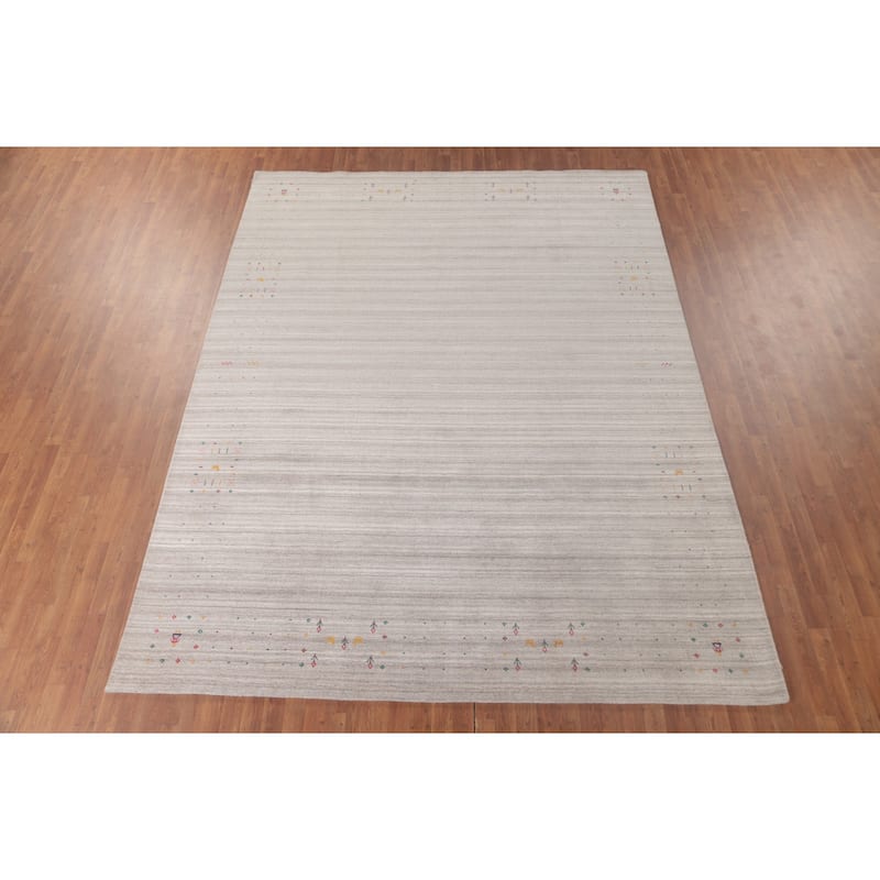 Striped Gabbeh Indian Area Rug Handmade Silk Carpet - 9'0" x 11'7"