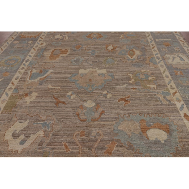 Beige Oushak Vegetable Dye Area Rug Hand-Knotted Wool Carpet - 9'1"x 12'0"