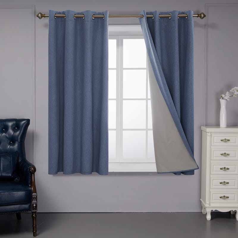 Deconovo Faux Linen Total Blackout with Coating Curtains (2 Panel) - 52W x 72L - Blue