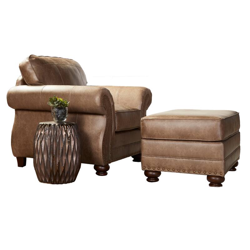 Leinster Faux Leather Ottoman with Antique Bronze Nailheads