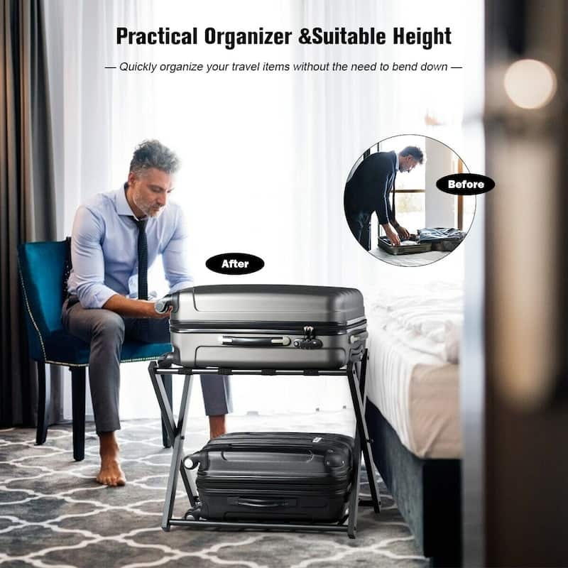 Costway Folding Luggage Rack with Shelf Travel Suitcase Shoe Storage