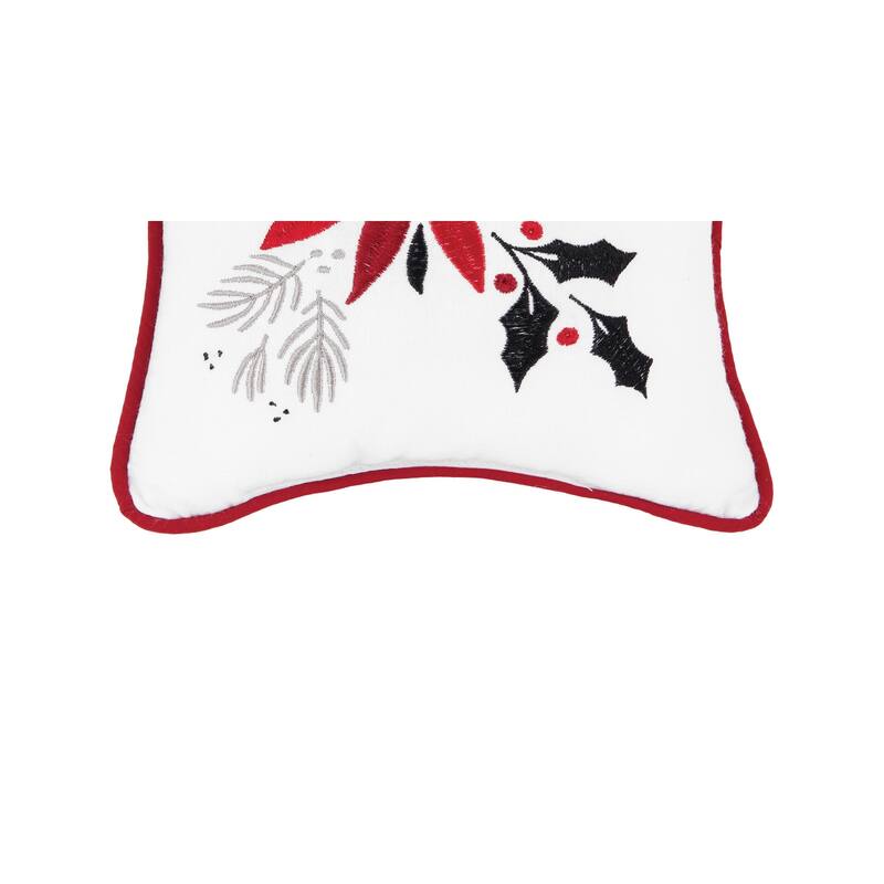 Poinsettia & Mistletoe Embroidered Throw Pillow