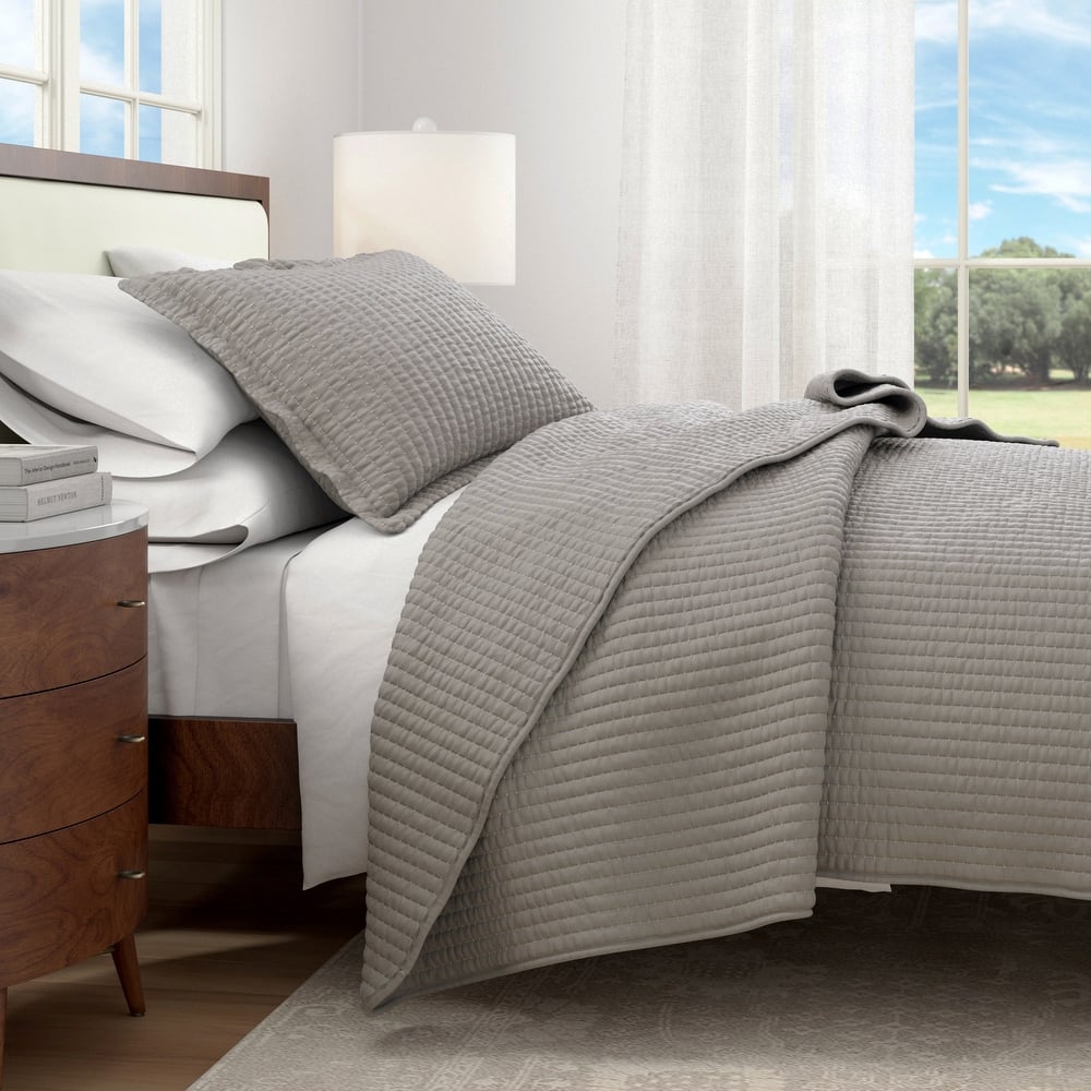 Linery & Co. Detailed Channel Stitch Microfiber Quilt Set With Shams.