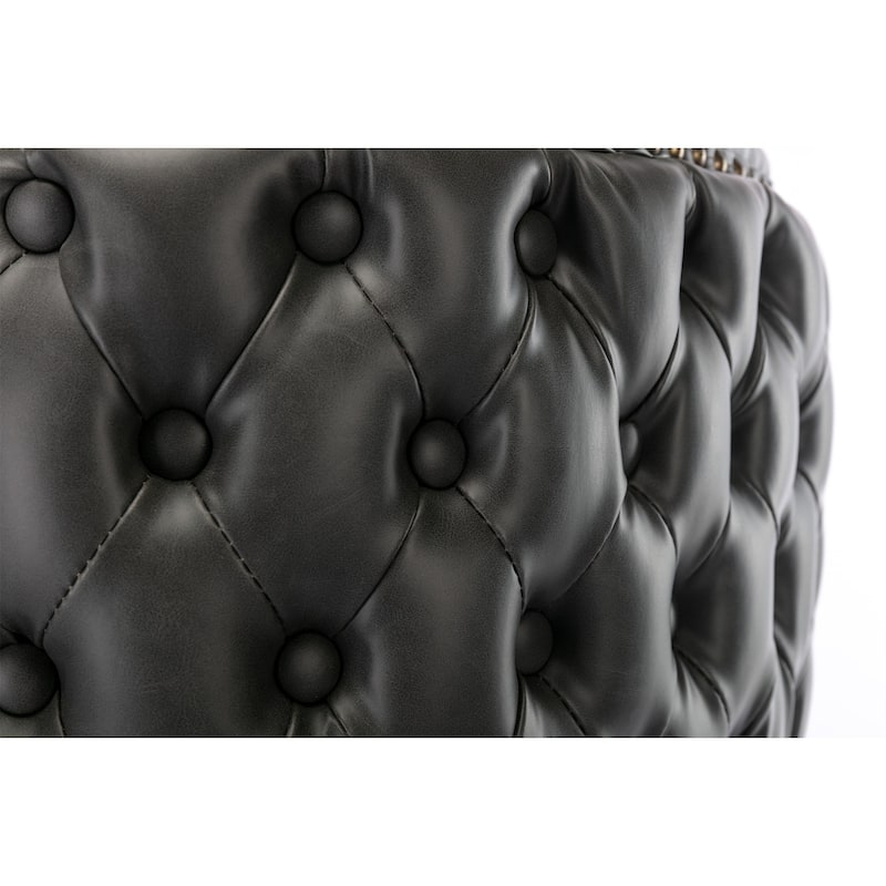 Roomfitters Modern PU Leather Swivel Bar Stools Set of 2, Adjustable Height Bar Chairs with Tufted Back and Black Metal Base