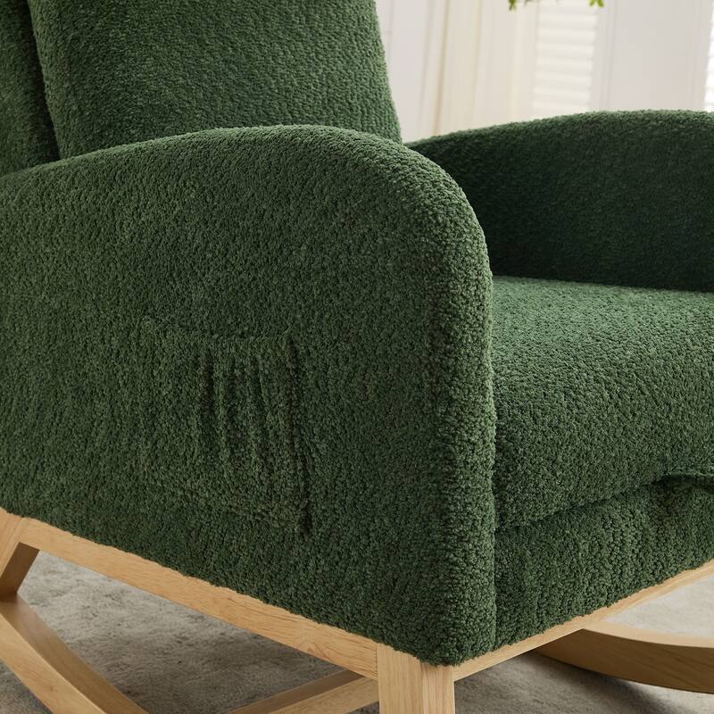 25.4"W Rocking Chair, High Back Glider Chair with Retractable Footrest, Side Pocket, Accent Armchair with Rubber Wood Legs