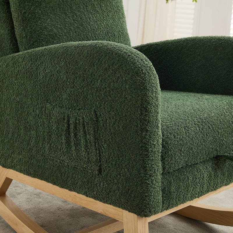 GDFStudio - Amelia Boucle Upholstered Rocking Chair with Retractable Footrest and Wingback Design - 25.4"W
