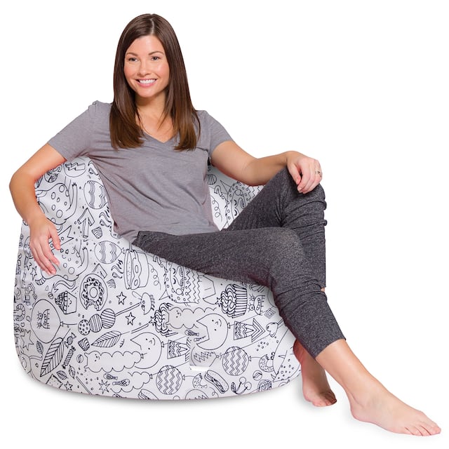 Kids Bean Bag Chair, Big Comfy Chair - Machine Washable Cover - 48 Inch Extra Large - Canvas Coloring Fabric - Fun Creatures