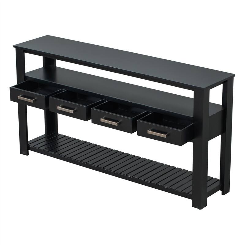 Long Entryway Console Sofa Table with Drawers, Farmhouse Wood Sofa Tables Console Table with 4 Drawers and 2 Shelves