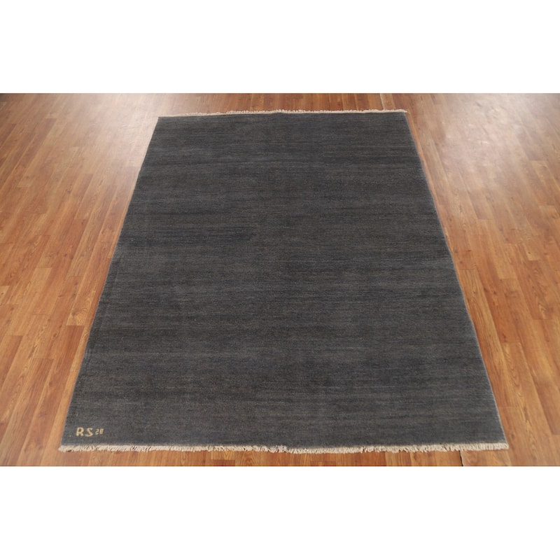 Gray Blue Gabbeh Modern Oriental Rug Hand-Knotted Wool Carpet - 5'1"x 6'4"