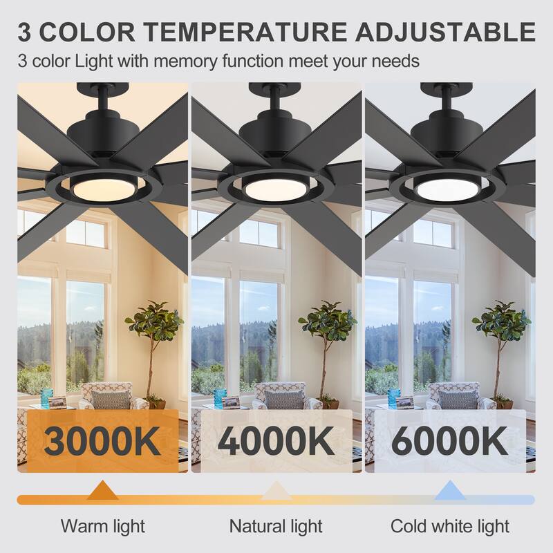72 Inch 8-Blade Large Ceiling Fan with Dimmable LED Light and Remote