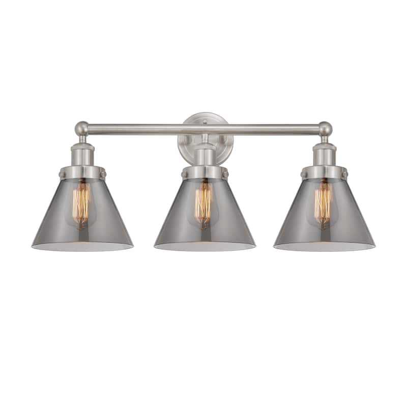 Innovations Lighting 616-3W-12-26 Cone Vanity Cone 3 Light 26" Wide - Brushed Satin Nickel / Plated Smoke