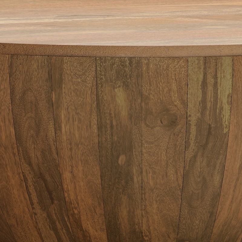 WYNDENHALL Keystone 34 inch Wide Solid Mango Modern Industrial Drum Coffee Table & Assembled - 34"d x 34" w x 12"h