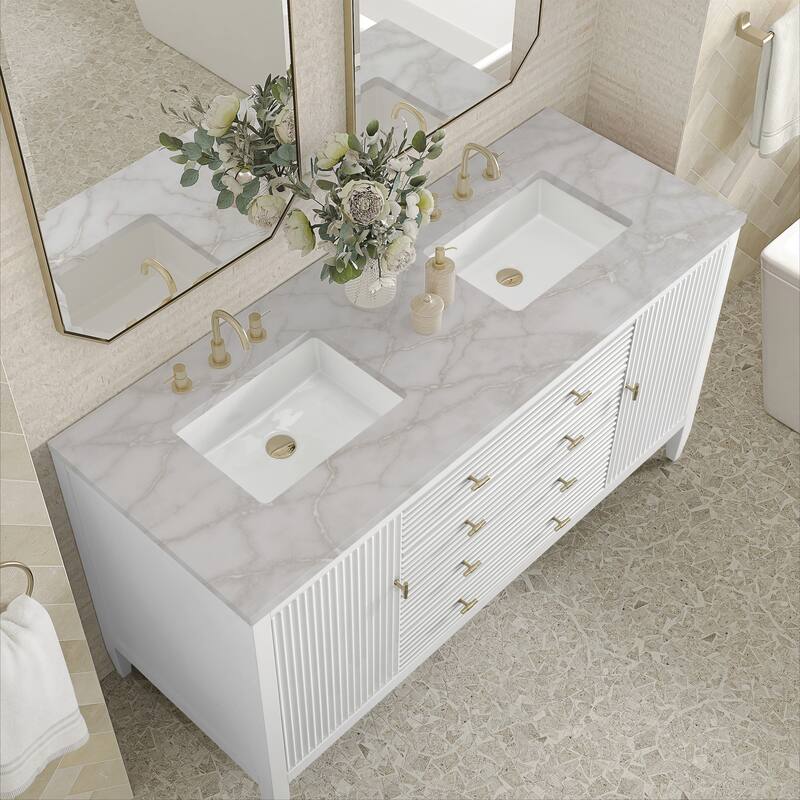 James Martin Vanities Myrrin 60" Double Vanity, Bright White - Victorian Silver