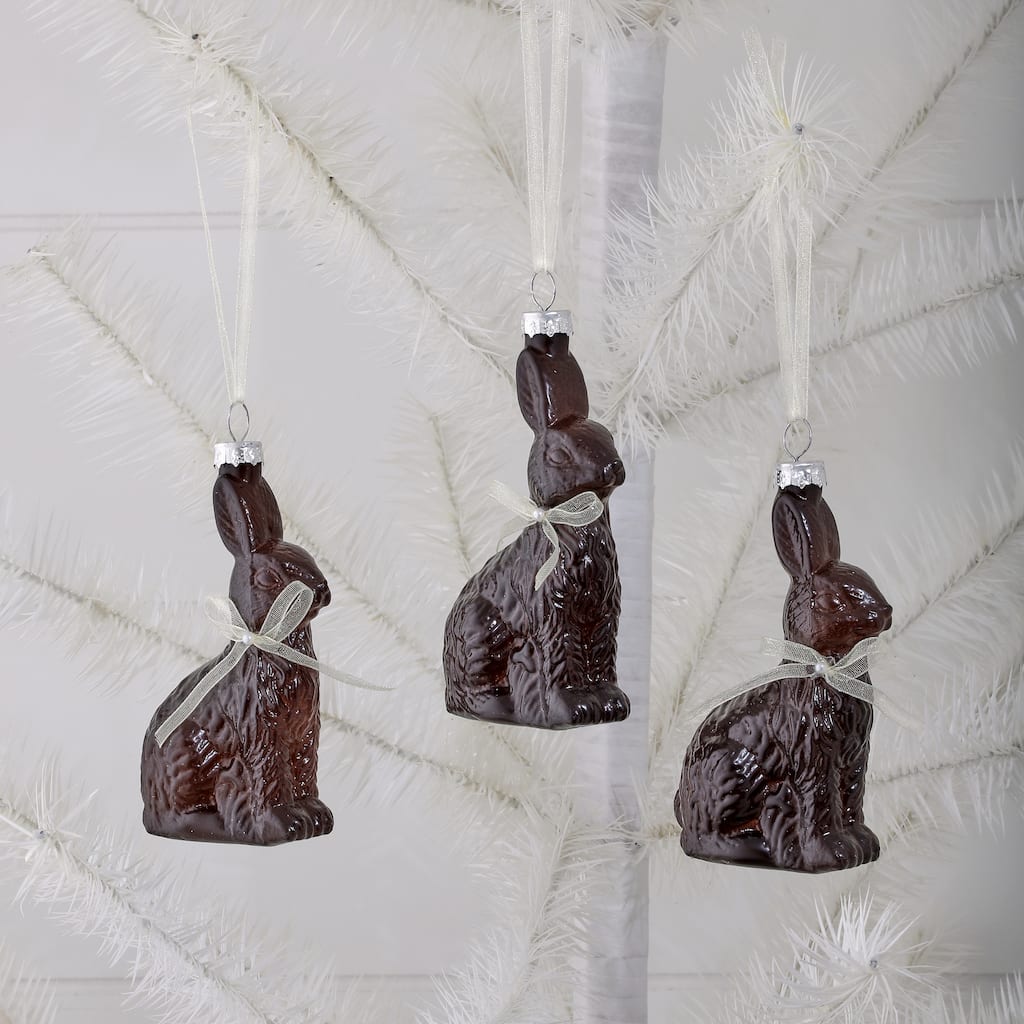 4" Glass Chocolate Bunny Ornament Box