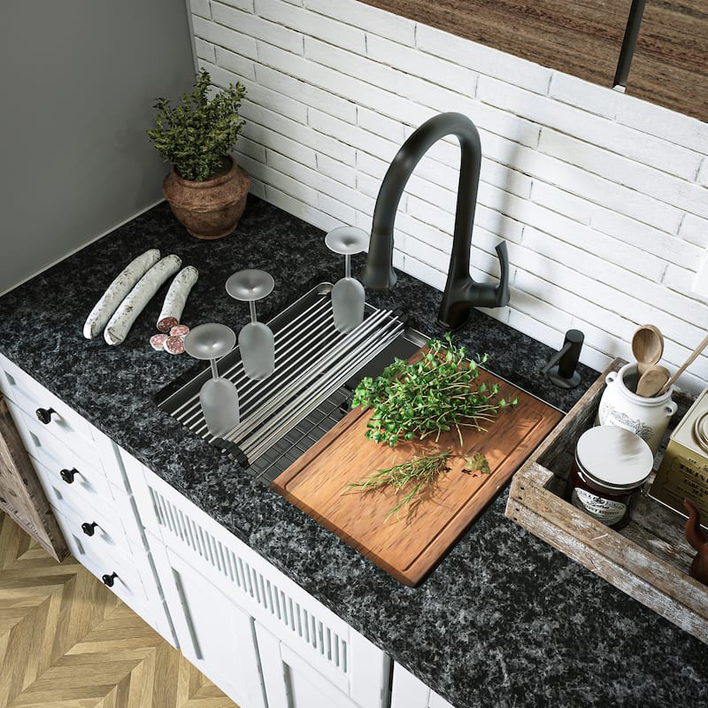 Karran Elite WS-32-PK1 Undermount 23" Single Bowl Stainless Steel Workstation Kitchen Sink