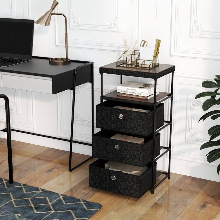 Storage Cabinet with Drawers, MDF and Metal Frame Anti-Tipping Kits and Versatile Use