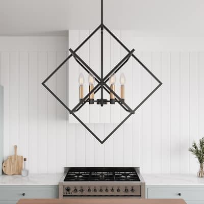 Modern Black 6-Light Geometric Lantern Hanging Light Fixture