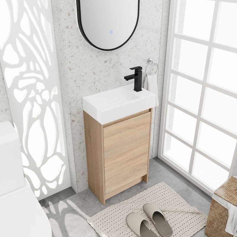 BNK 16/18 inch Freestanding Bathroom Vanity with Single Sink and Soft Close Door