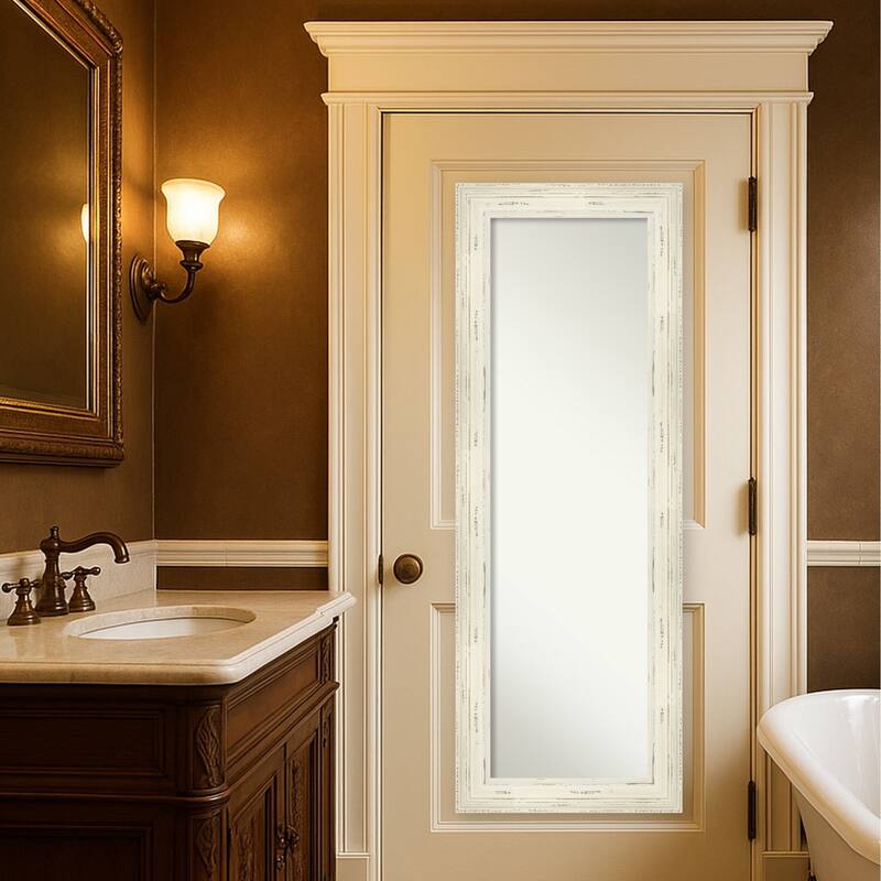 Non-Beveled Wood Full Length On The Door Mirror - Alexandria Whitewash Frame - Alexandria Whitewash - Glass Size: 14. x 48