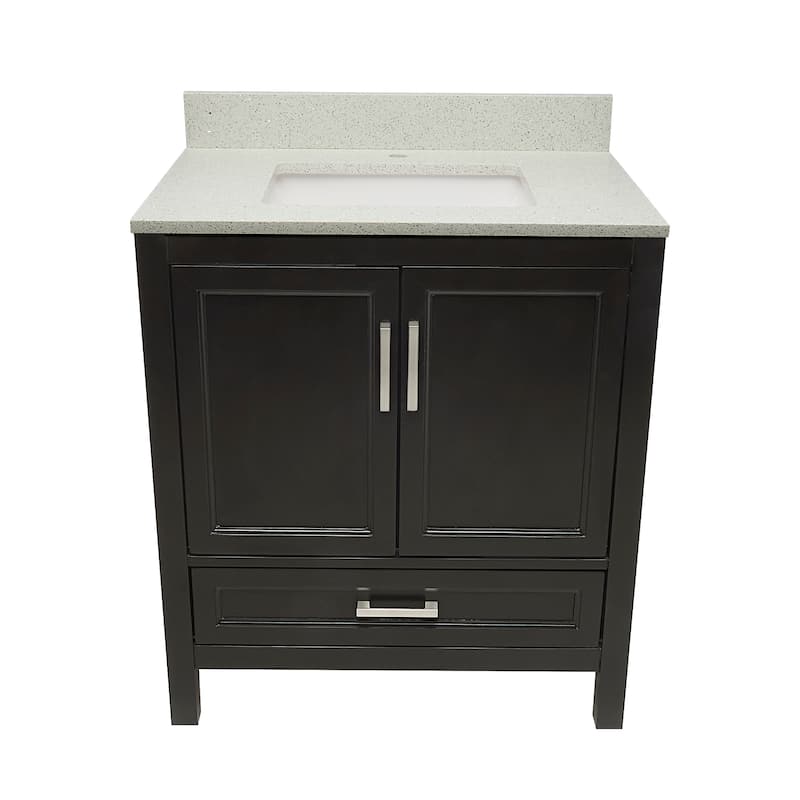 Nevado 31" Bathroom Vanity in Espresso with Quartz Stone Vanity Top Sink w/ Backsplash in Galaxy White Single Hole - Brown - Galaxy White