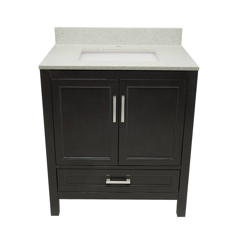 Nevado 37" Bathroom Vanity in Espresso with Quartz Stone Vanity Top Sink w/ Backsplash in Galaxy White Single Hole - Brown - Galaxy White