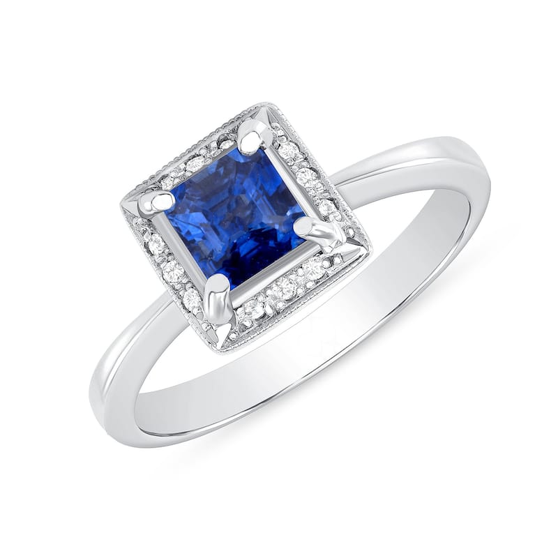 0.84 ct Blue Sapphire and Diamond Ring in 14k White Gold