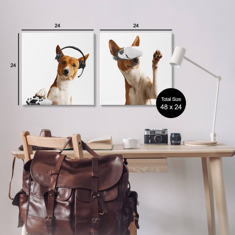Stupell Video Game Dogs with VR Canvas Wall Art Design By CAD Design (Set of 2)