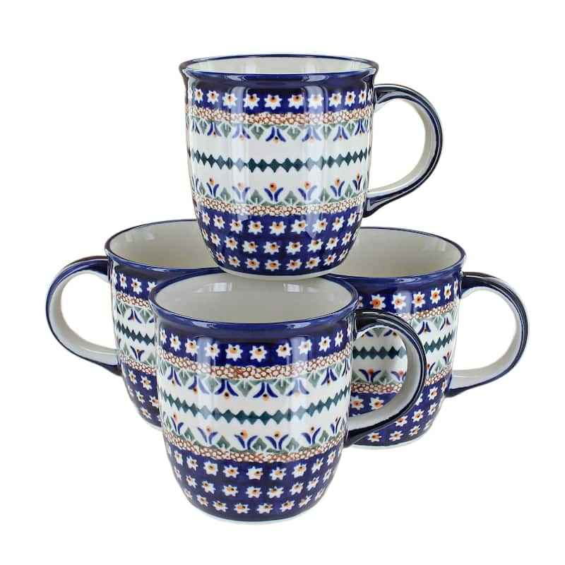 Blue Rose Polish Pottery 1800 Zaklady 4PC Mug Set