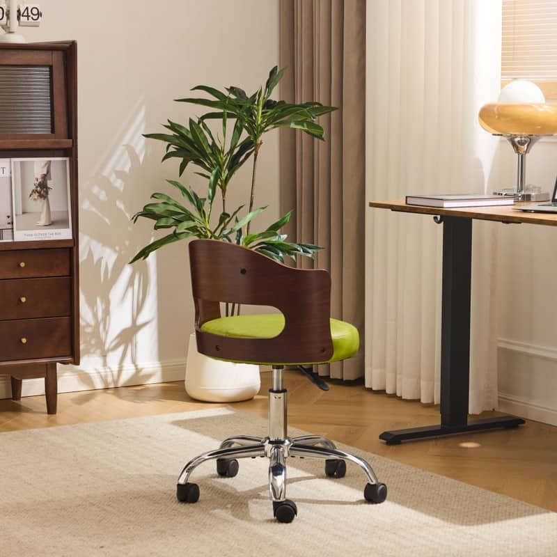 Ring-Shaped Wooden Back Office Chair With Foot Spikes And Wheels