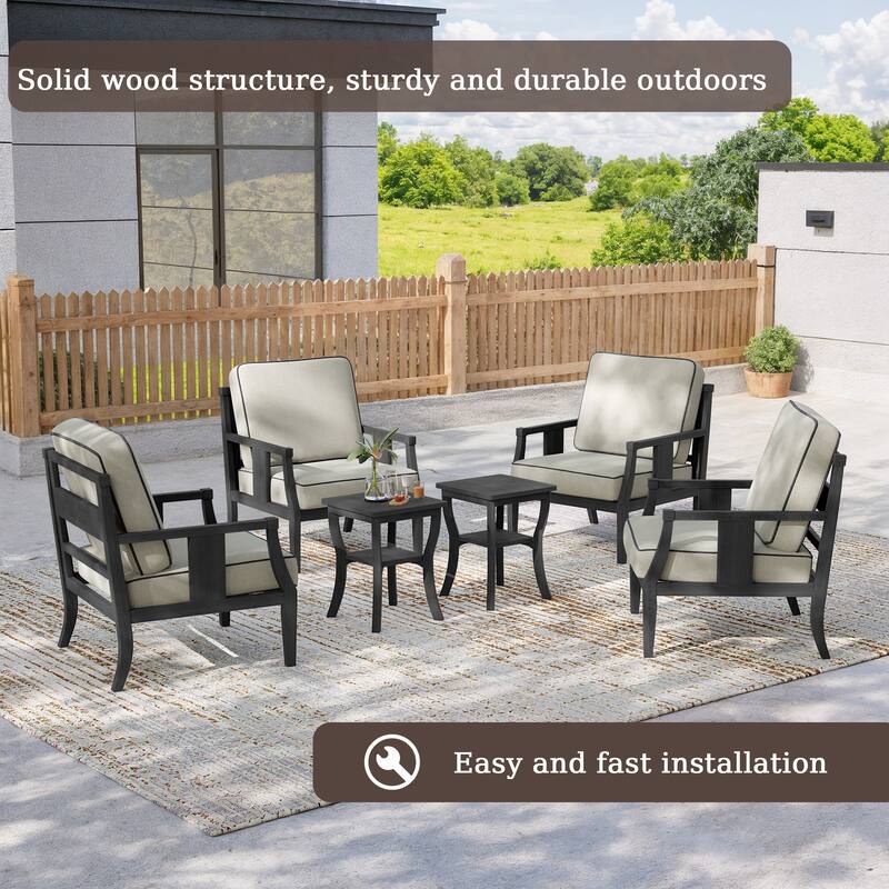 6-piece Outdoor Teak Seating Set Club Chairs with Cushions