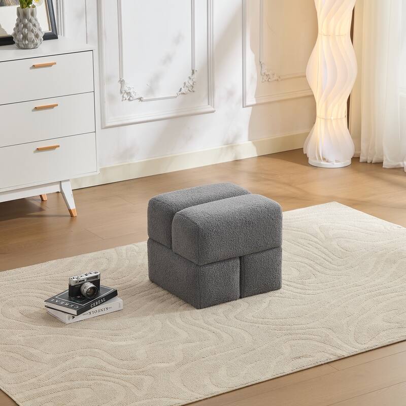 SEYNAR Modern 16.5''Faux Sherpa Square Cube Otttoman