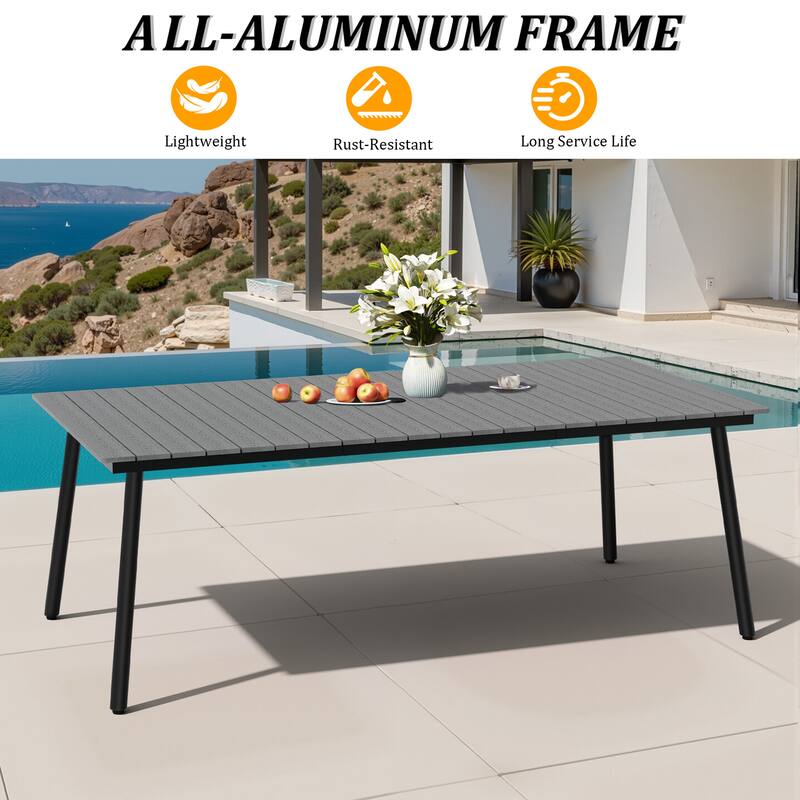 Pellebant Outdoor Rectangle Aluminum Dining Table with Umbrella Hole