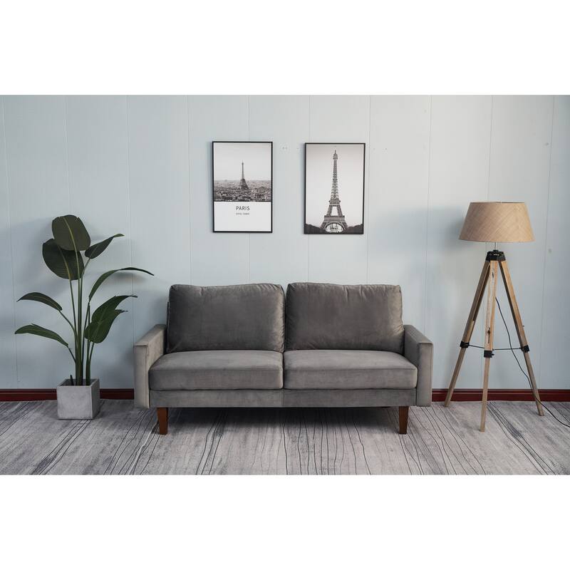 Grey Sofa with Wood and Fabric, 70x33x34 inches