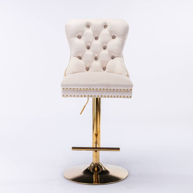 Thick Golden Swivel Velvet Barstools Adjusatble Seat Height, Upholstered Bar Stools with Backs Tufted - N/A