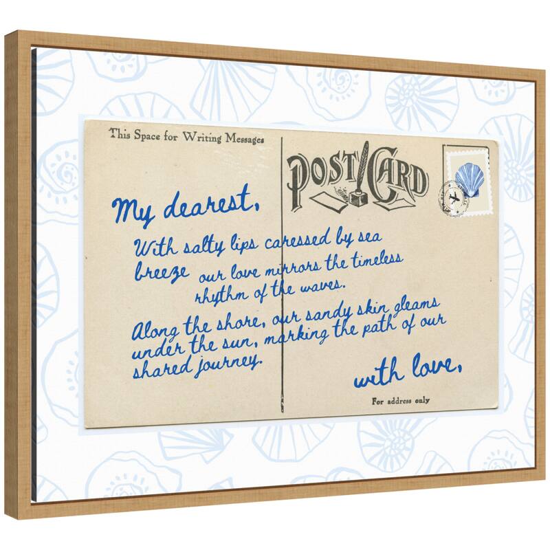 Kate and Laurel Sylvie Beach Love Letter Blue Framed Canvas by Honey Island Studio - 24x18 - Natural