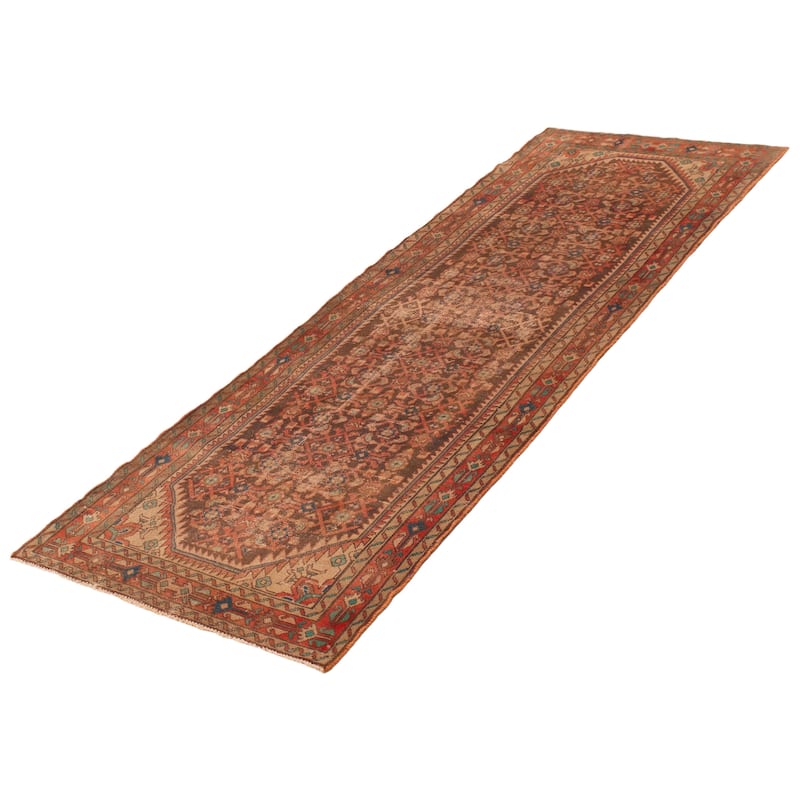 ECARPETGALLERY Hand-knotted Antalya Vintage Brown, Red Wool Rug - 3'5 x 10'3