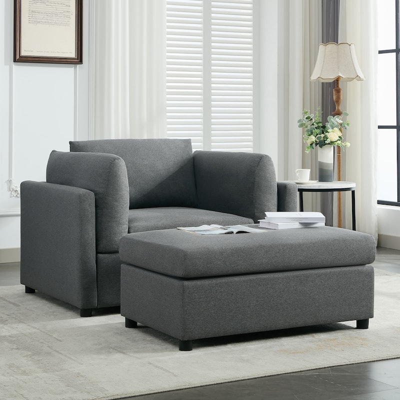 Roomfitters 50" Oversized Armchair with Ottoman, Modern Accent Chair, Lumbar Support, Reading Sofa for Bedroom - Dark Grey