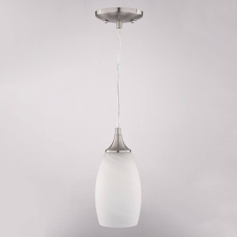 VAXCEL Milano 1-Light 4.75 in. Wide Bell Mini Pendant, White Alabaster Glass Shade, Adj Height Hanging Ceiling Fixture