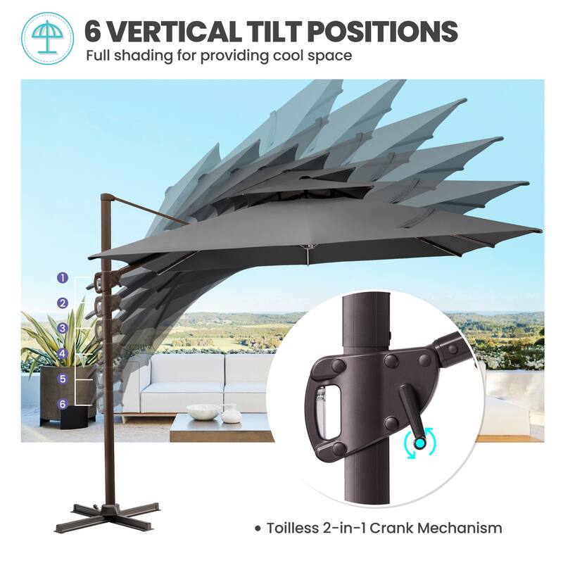 Outdoor Square 360 Degree Rotation Patio Cantilever Offset Umbrella with Base