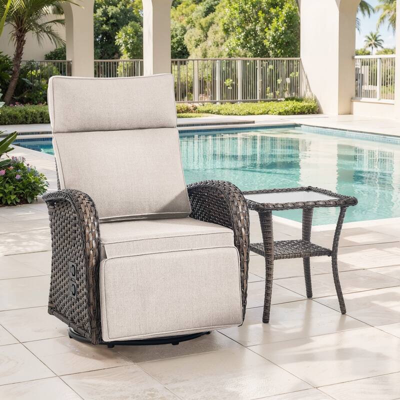 Meyreso 3-Piece Wicker Swivel Reclining Chaise Lounge with Adjustable Backrest & Footrest