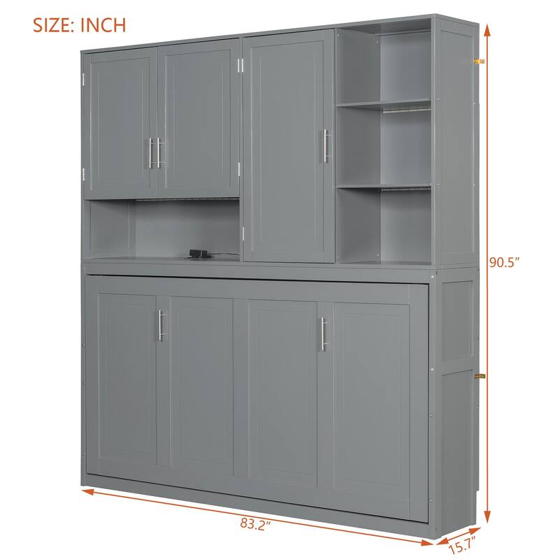 Twin Size Murphy Bed with Storage - Multi-Functional Fold-Up Design, Industrial-Grade MDF/Plywood Construction