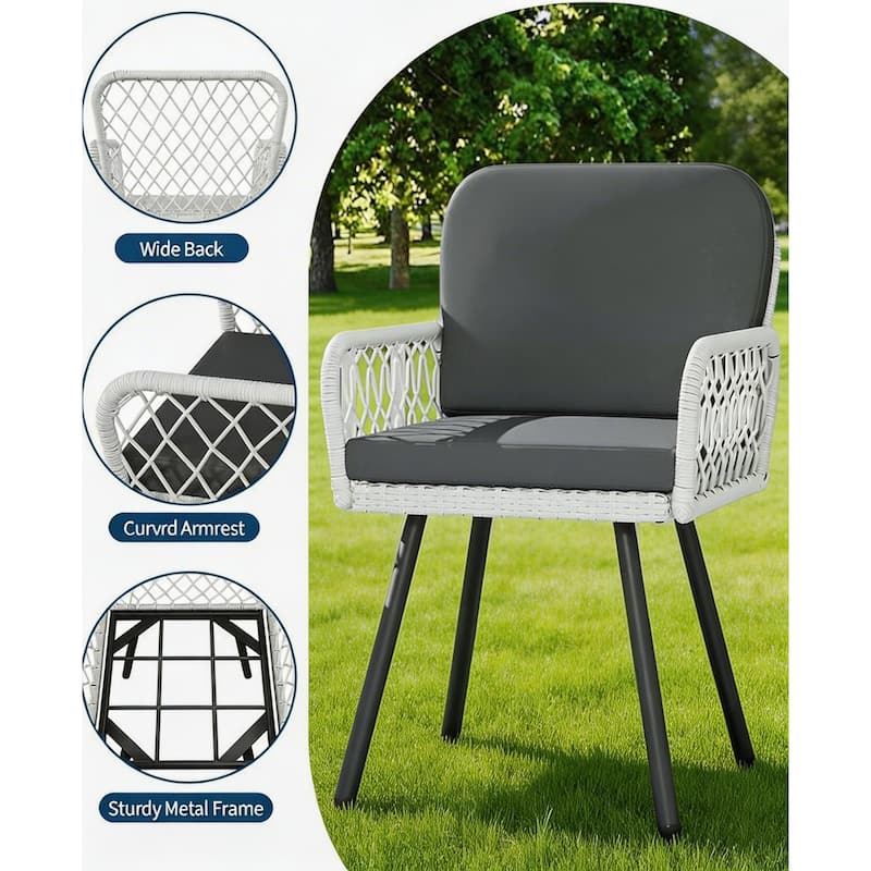 Outdoor Dining Set, with Tempered Glass Top & 6 Wicker Chairs