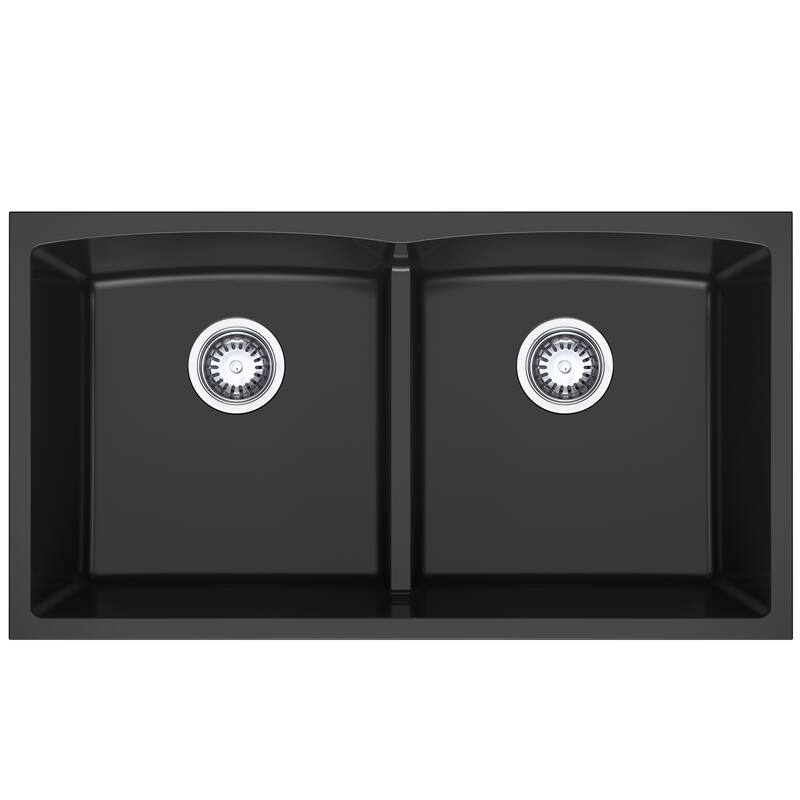 HIGOLD Double Equal Bowl Quartz Kitchen Sink in Black, Undermount, 9