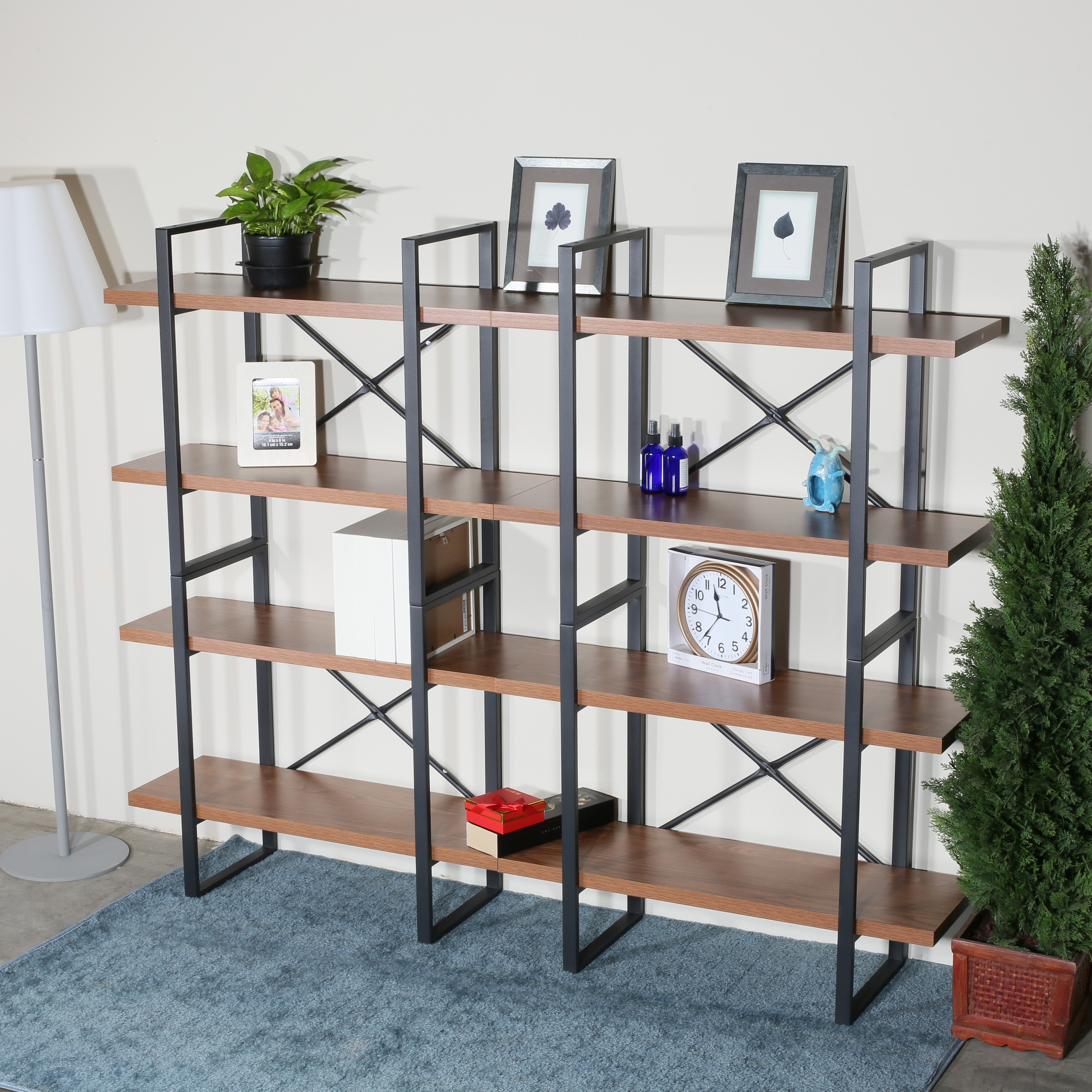 Large Double Bookcases With 8 Walnut Wood Shelves For Living Room 82 68 11 34 56 69 Inches Overstock 32206032 Qline safeguard shelving system single bookcase. overstock com