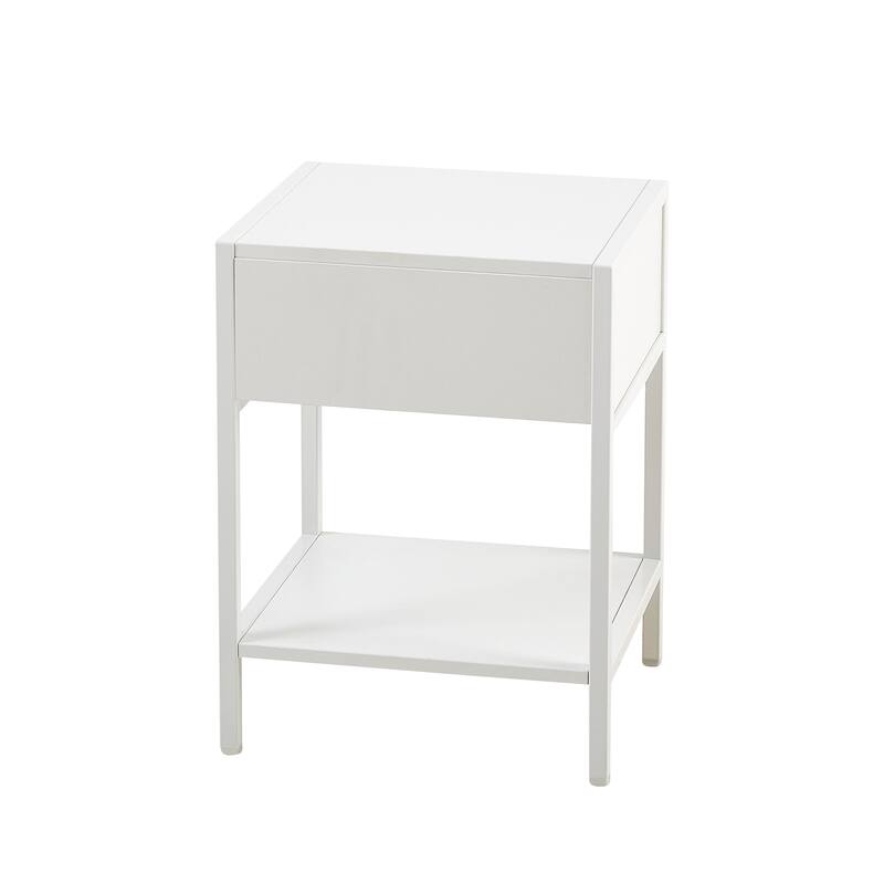 Rattan End Table with Drawer and Metal Legs